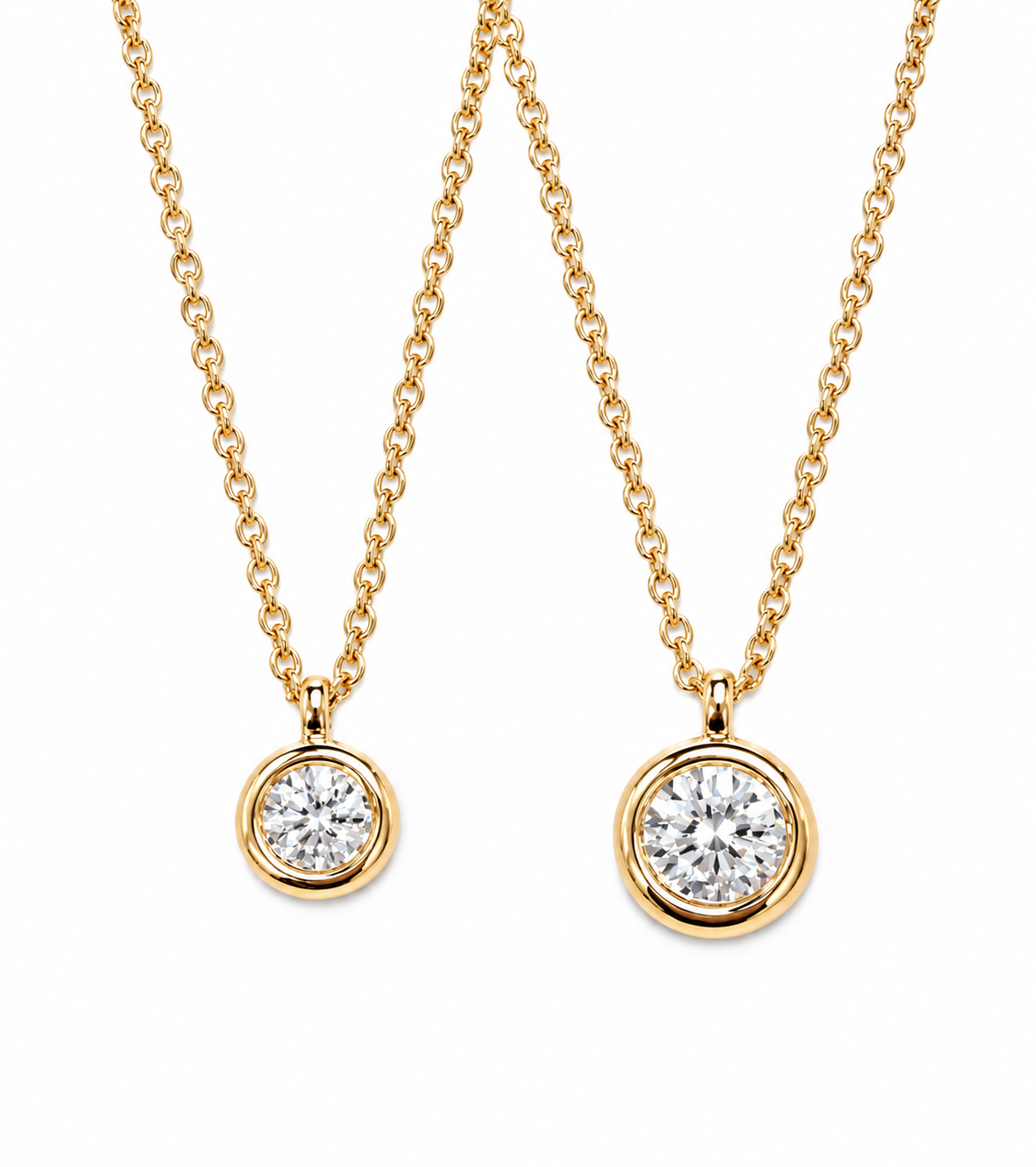 14K GOLD ROUND BRILLIANT DIAMOND PUFFY BEZEL SOLITAIRE NECKLACE