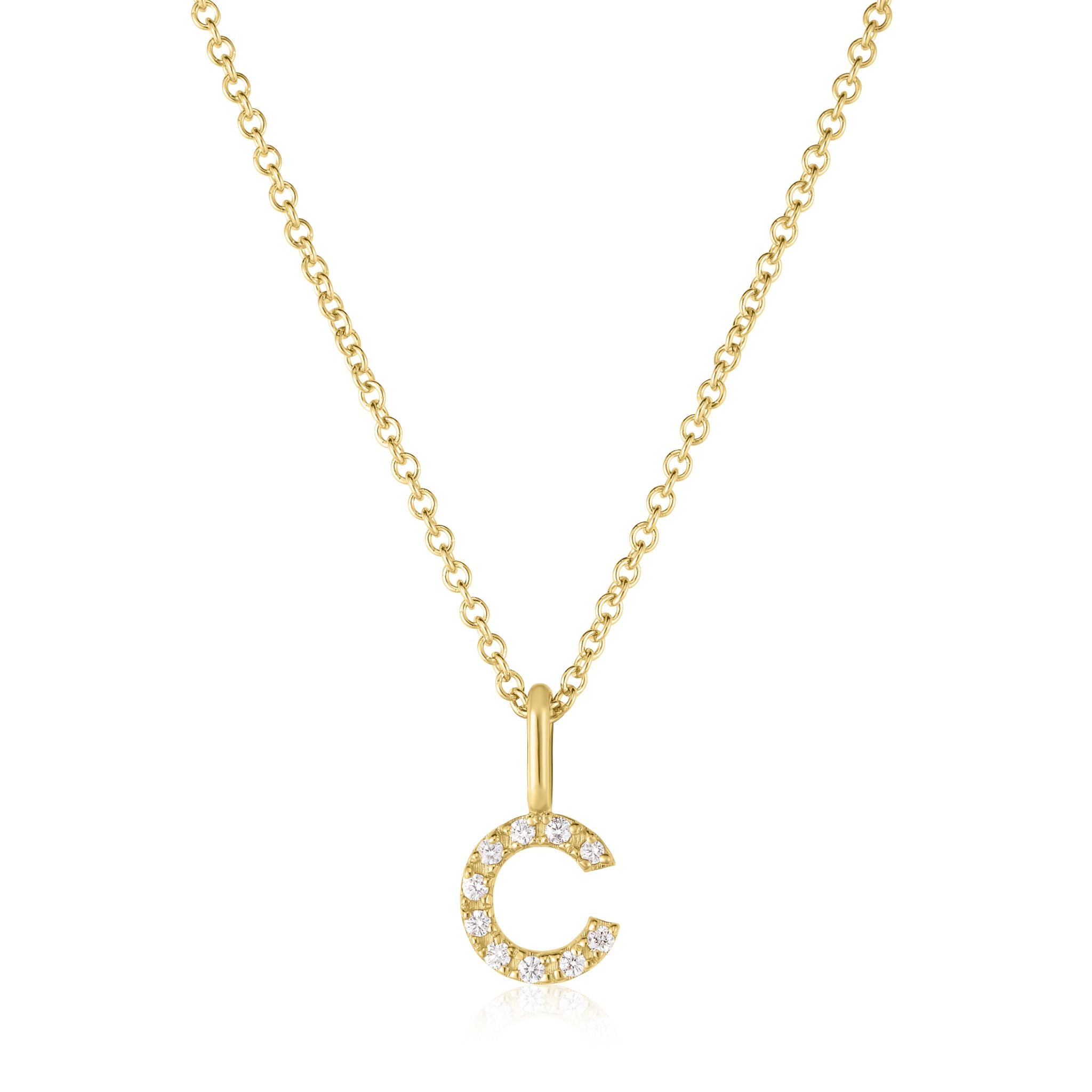 14K GOLD AND PAVE DIAMOND MINI INITIAL CHARM NECKLACE