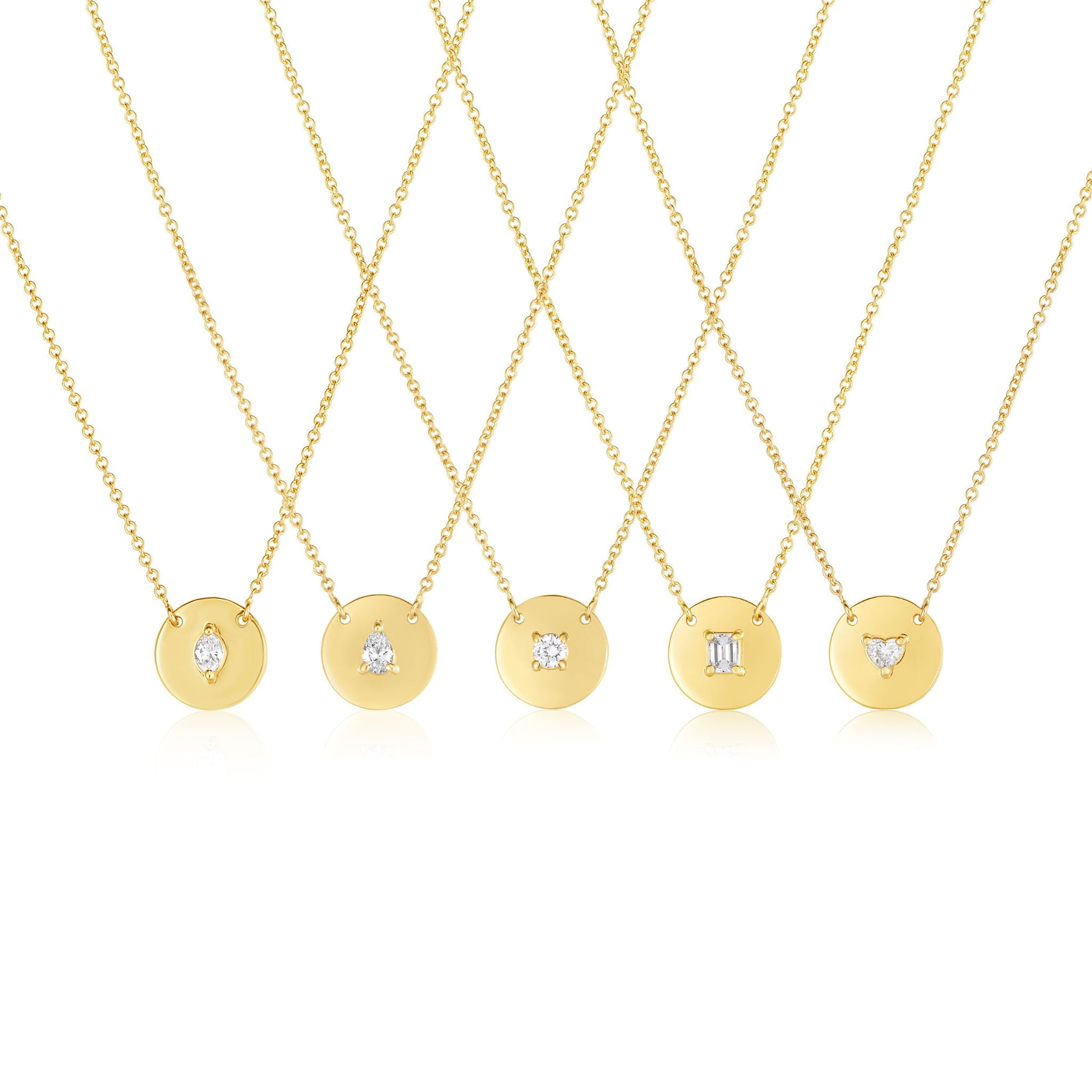 14K GOLD INLAID DIAMOND DISK NECKLACE